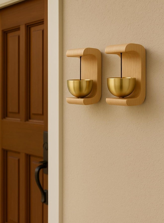 Windwarrior Wooden Door Chime with Brass Bell - Pack of 2 - Vintage Handmade Wall Hanging Door Bells for Home Entrance, Positive Vibes & Good Luck - Indoor Outdoor Decor - Image 3